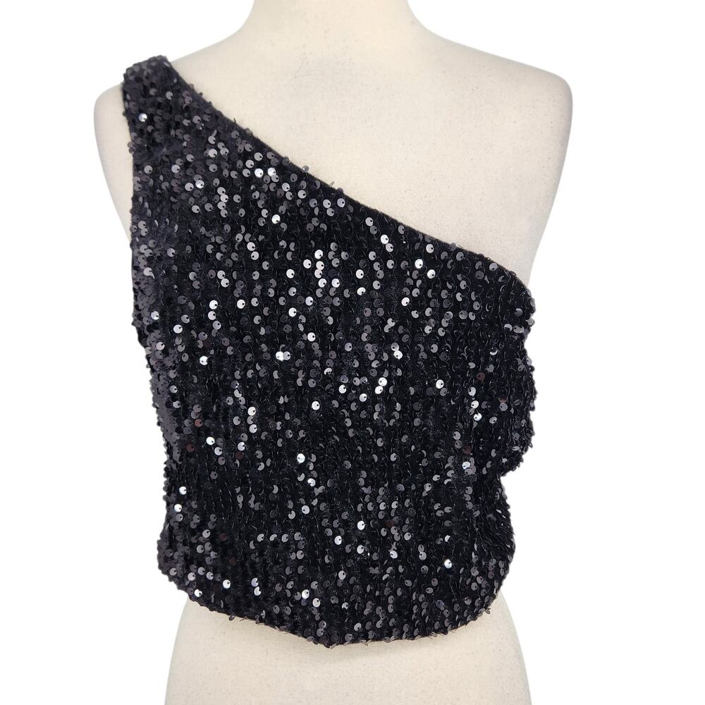 Forever 21 Black One‑Shoulder Sequin Top – Size Large